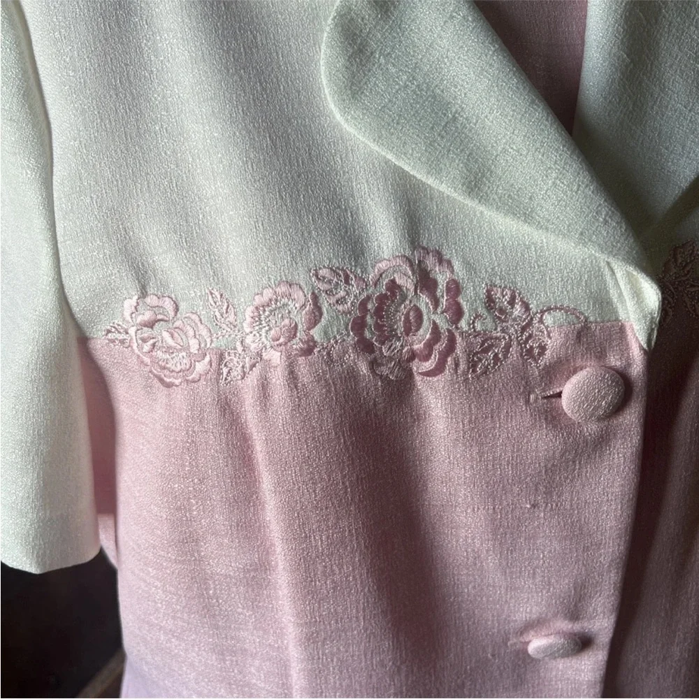 Vintage Tweed Jacket Dress Set Pink Ivory Sz 18 - Picture 2 of 14